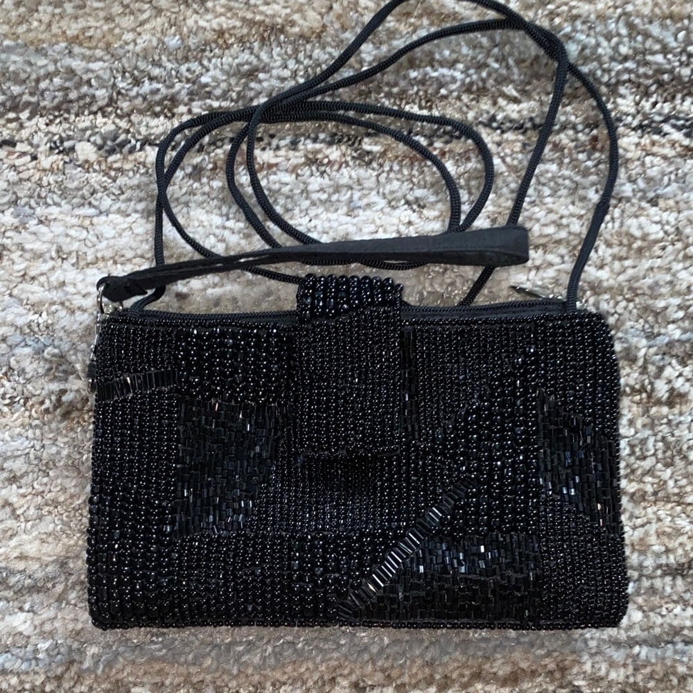 Unk Black Beaded Crossbody Clutch (3.5)